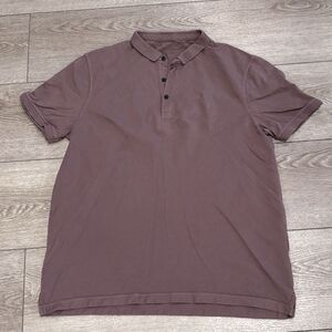 AllSaints‎ Polo Shirt Mens 2XL Purple Ramskull Embroidered Cotton Pique Preppy